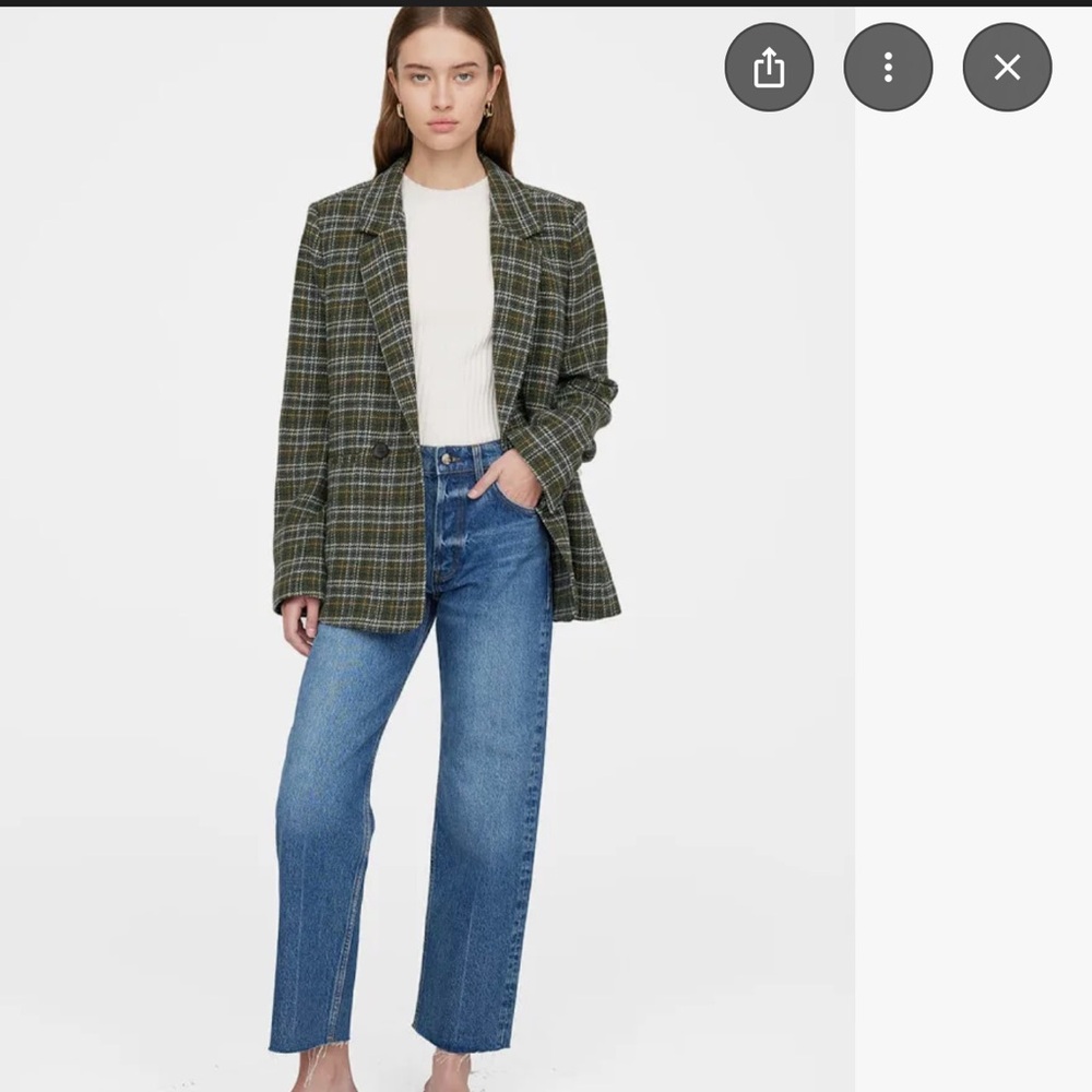 Anine Bing Madeline Plaid Blazer - Green and White